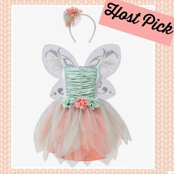 NWT Fairy Costume Dress for Girls, Green Princess Flower Girl Dress, Tutu Dress - Picture 1 of 10